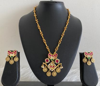 Antique gold tone Kundan jadau peacock pearl chain with pendant set dj-53854