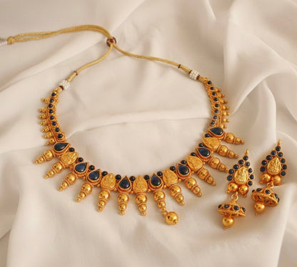 Antique Blue Lakshmi Coin Necklace Set-dj17544