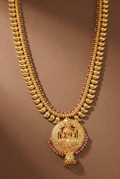 Gold look alike kerala style AD pink lakshmi mango haar dj-51954