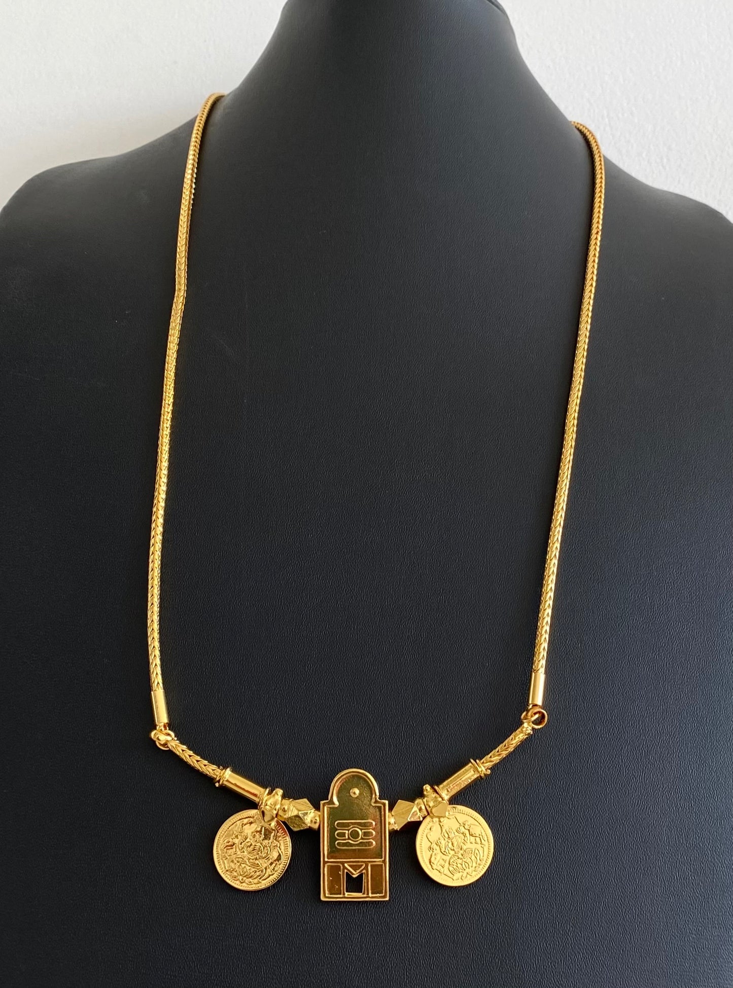 Gold tone 24 inches chain shiva-lakshmi coin mangalyam dj-54555