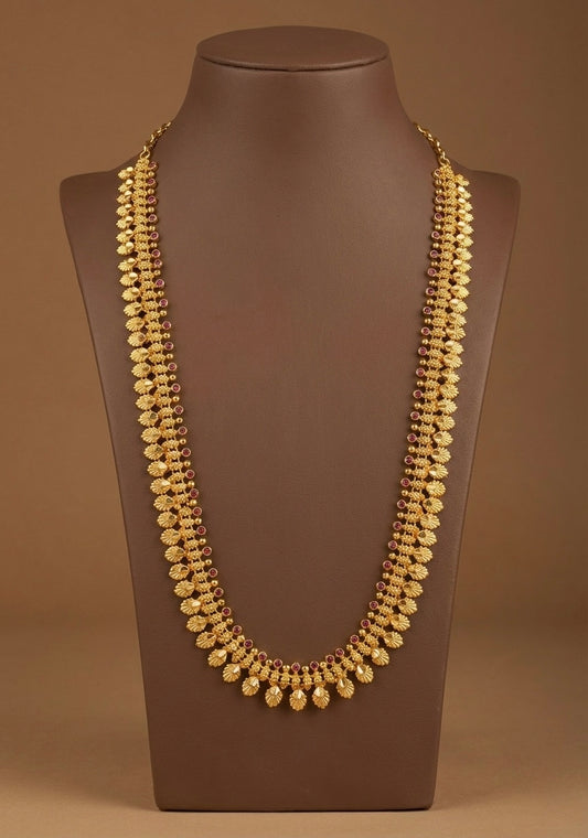 Gold look alike kerala style ad pink feather haar dj-51636