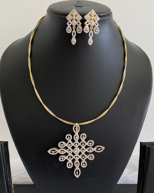 Two tone cz rangoli pendant set with kanti necklace dj-54002