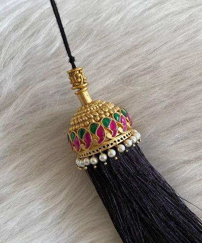 Matte finish kundan jadau pink-green stone mango pearl bridal kuppulu(Hair accessory) dj-55076