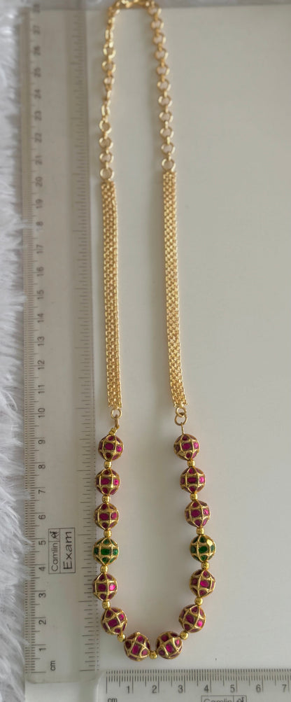 Matte finish pink-green stone jadau beaded chain dj-51512