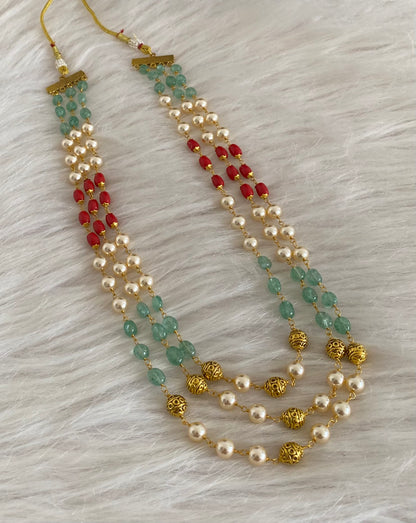 Antique gold tone multilayer coral-pearl beaded necklace dj-54979