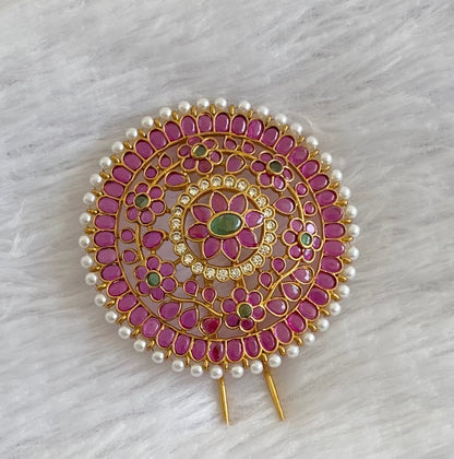 Antique gold tone pink-green-white pearl round hair jewel (rakodi) dj-53635