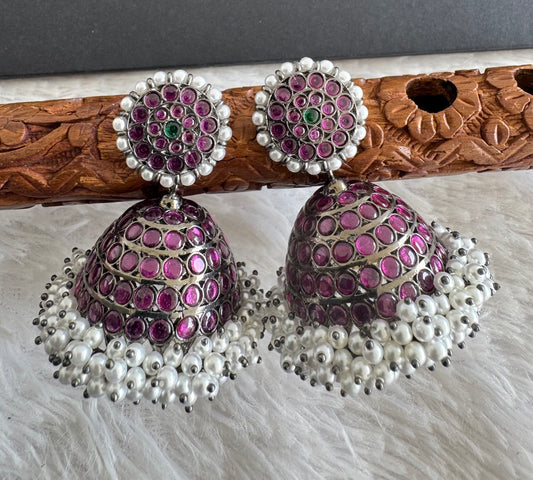 Black finish precious kemp-green-white stone pearl big jhumkka dj-52012