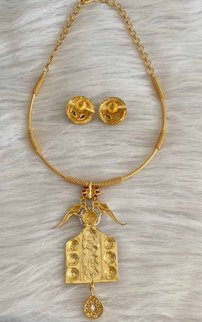 Antique gold tone Kundan jadau lion head pendant hasli necklace set dj-53852