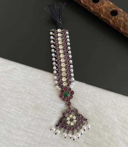 Black finish precious kemp-green-white pearl flower tikka dj-53390