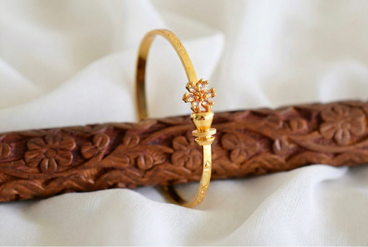 Gold tone flower openable kada/bangle(2.4) Dj-51665