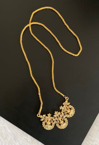 Gold tone white stone lakshmi pendant with chain dj-53253