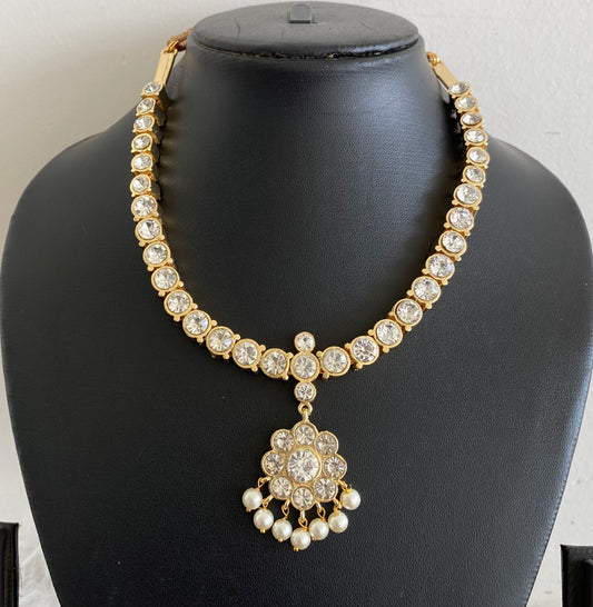 Gold tone precious kemp-green-white pearl reversible necklace dj-53933