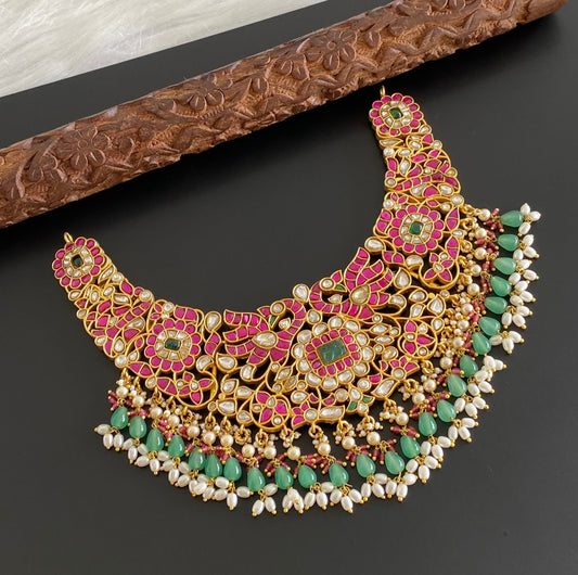 Antique gold tone peacock beads kundan jadau choker necklace dj-54166
