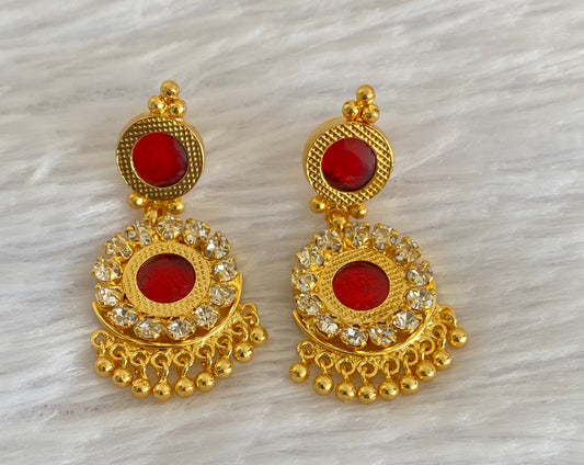 Gold tone round red-white stone kerala style earrings dj-53123