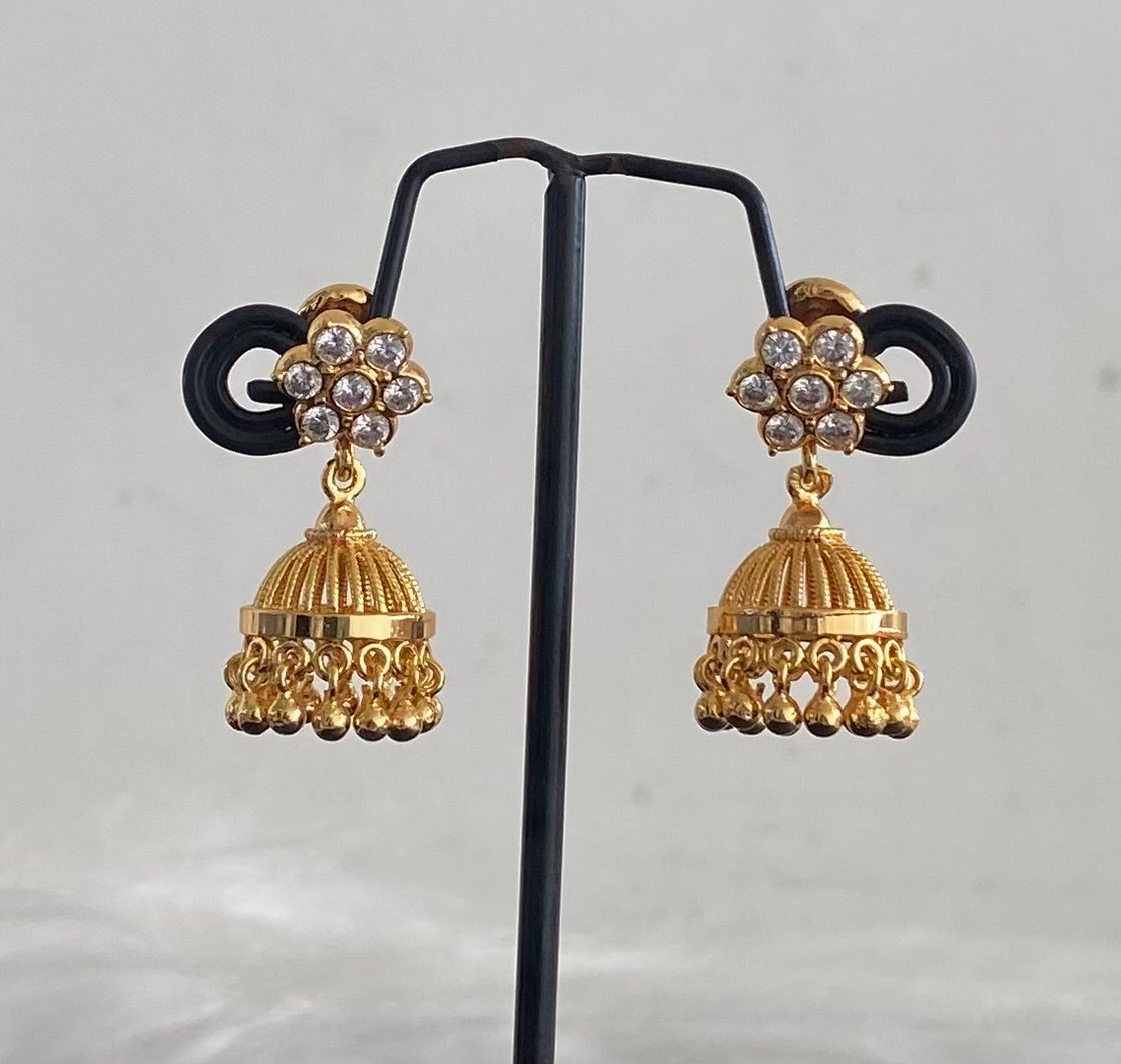 Gold tone white stone south Indian jhumkka dj-54896