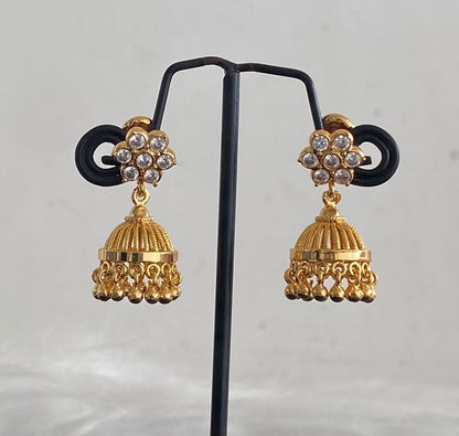 Gold tone white stone south Indian jhumkka dj-54896