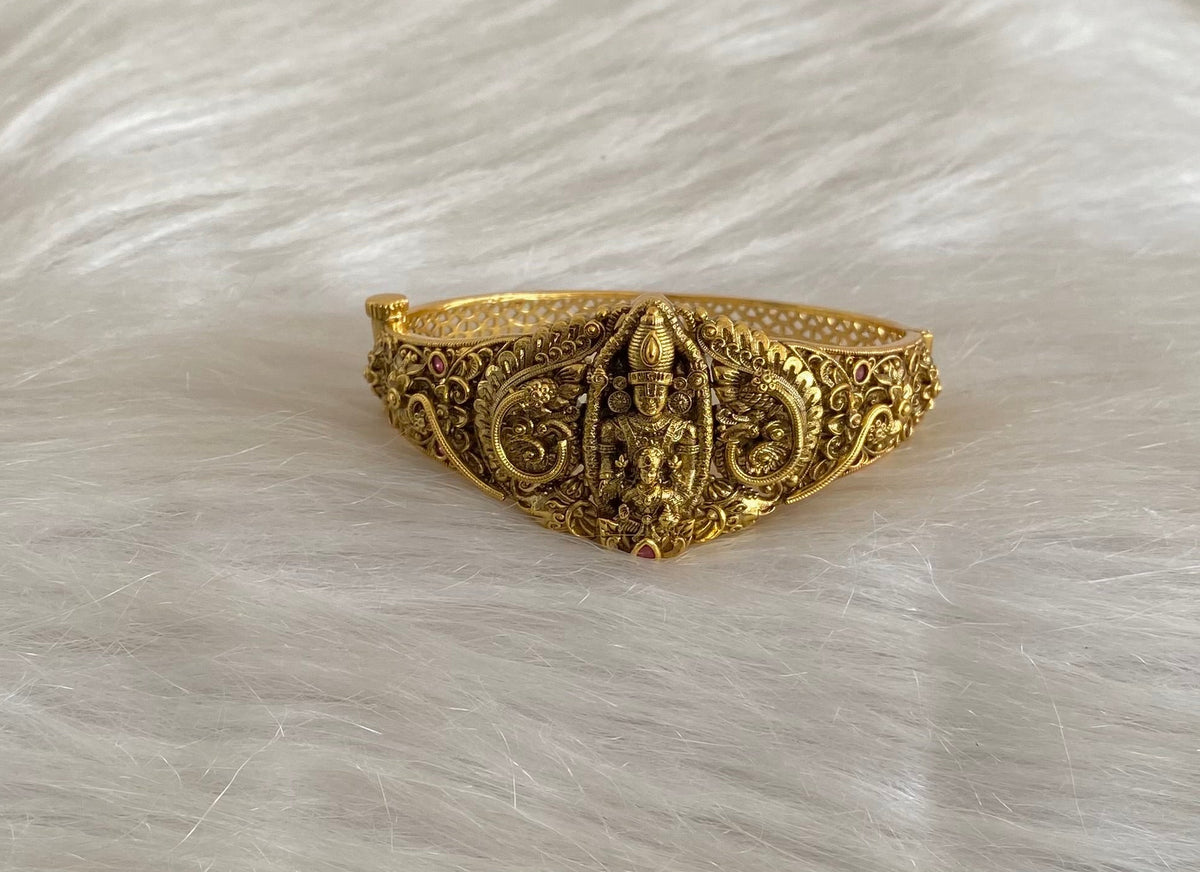 Antique gold tone shri thirumal screw type kada/bracelet dj-54855