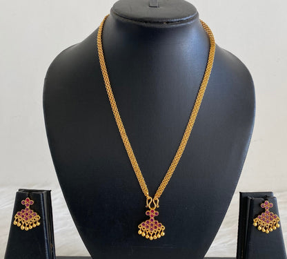 Gold tone 18 inches chain with rani pink stone pathakkam pendant set dj-54913