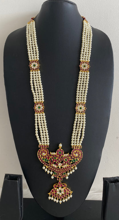 Gold tone precious kemp-green-white peacock flower pearl haar dj-54727