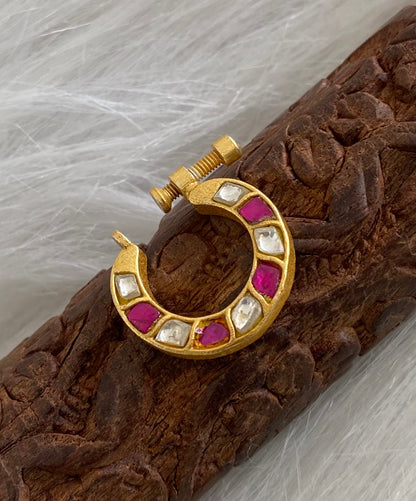 Gold tone kundan jadau pink-white stone nose pin dj-53725