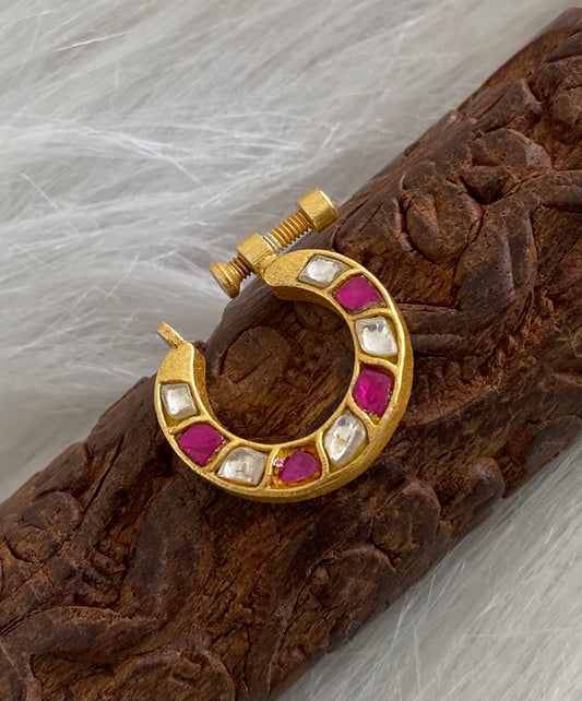 Gold tone kundan jadau pink-white stone nose pin dj-53725