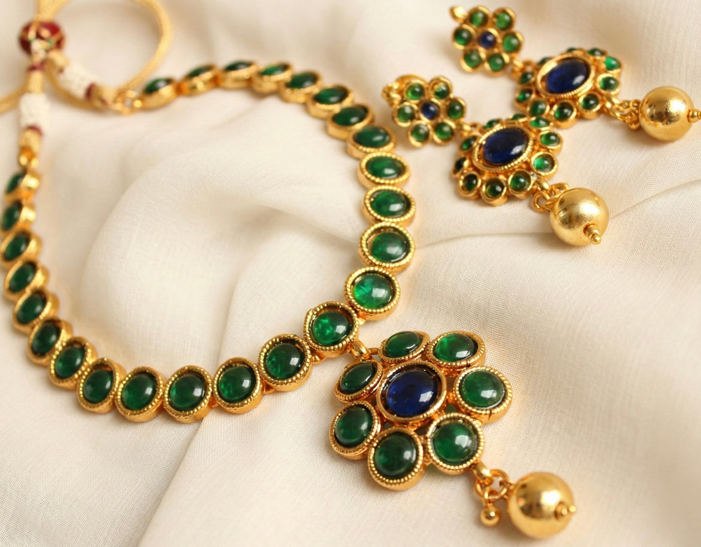 Antique green-blue flower necklace set - DJ16748
