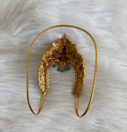 Antique gold tone kemp-green-white lakshmi peacock vanki/bajuband dj-54475