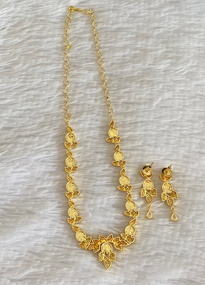 Gold tone cz white stone pearl necklace set dj-54343