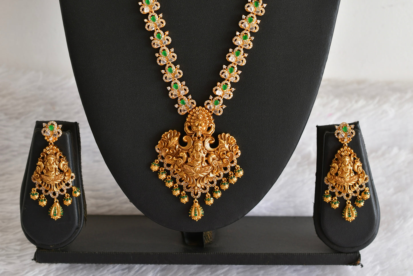 Matte finish cz green lakshmi peacock haar set dj-52435