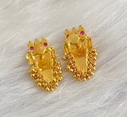 Gold tone pink stone gold cluster nethipattam earrings dj-54206