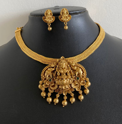 Antique gold tone gaja lakshmi necklace set dj-54261
