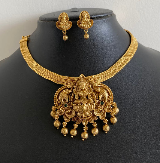 Antique gold tone gaja lakshmi necklace set dj-54261