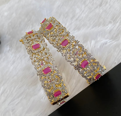 Two tone cz-ruby block stone openable bangles(2.4) dj-53478