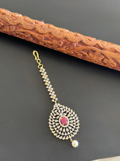 Two tone cz-ruby thilak stone tikka dj-51363