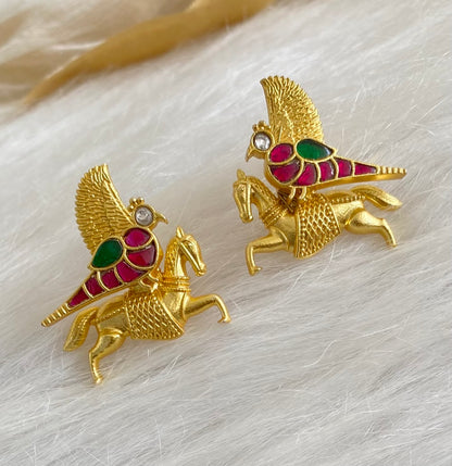 Gold tone kundan jadau bird-horse bugadi earrings dj-53666