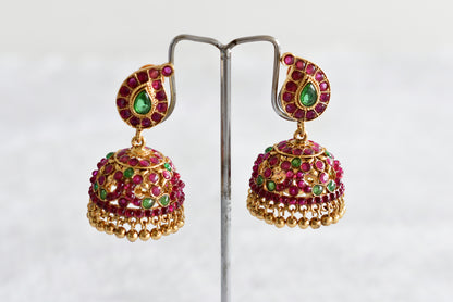 Antique gold tone kemp-green mango peacock jhumkka dj-51870
