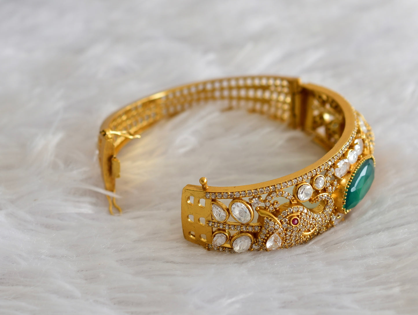 Antique gold tone cz moissanite green elephant kada dj-51777