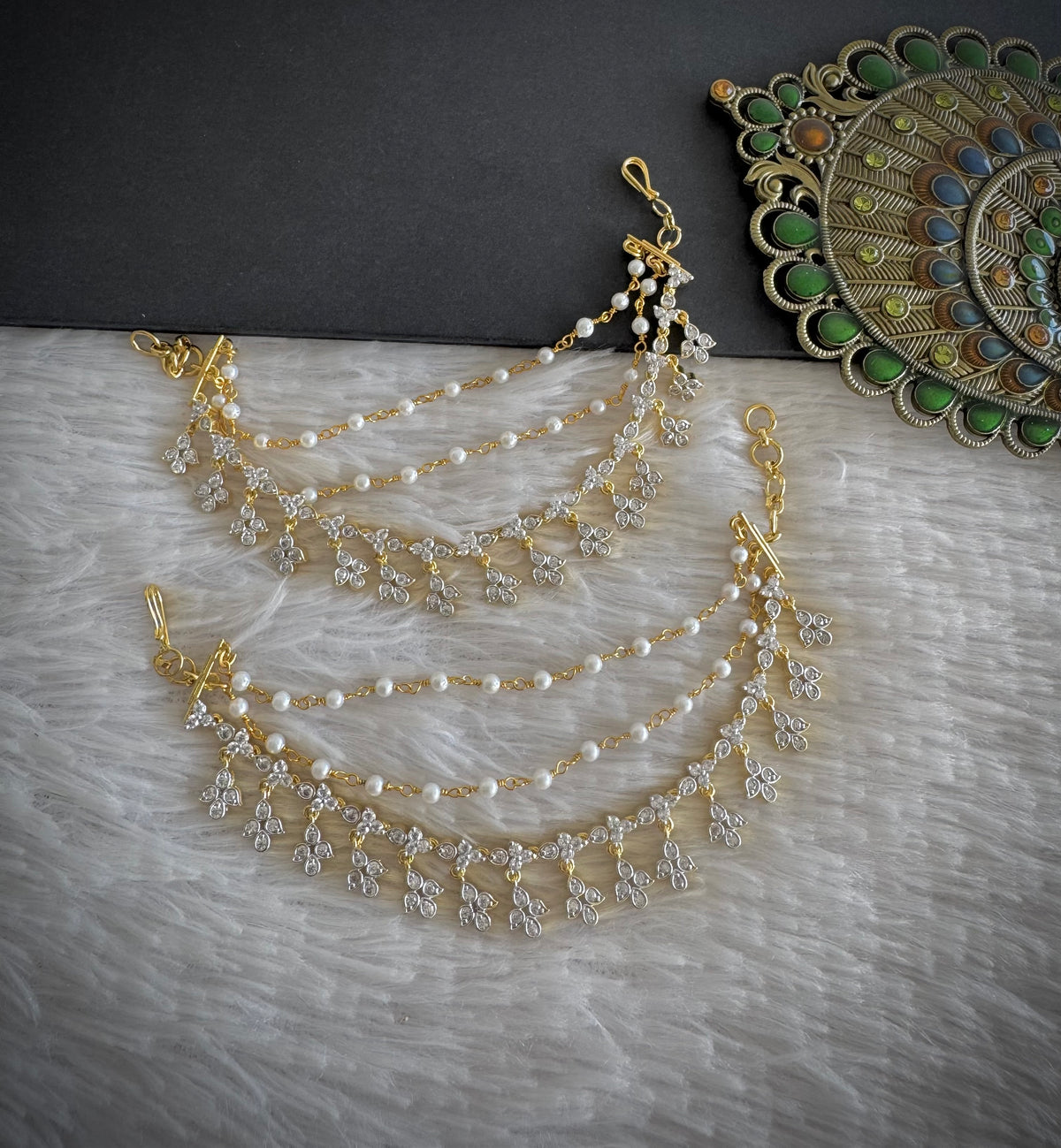 Whitestone Ear Chain Two tone cz white stone multi layered ear side chain dj-52053 – dreamjwell