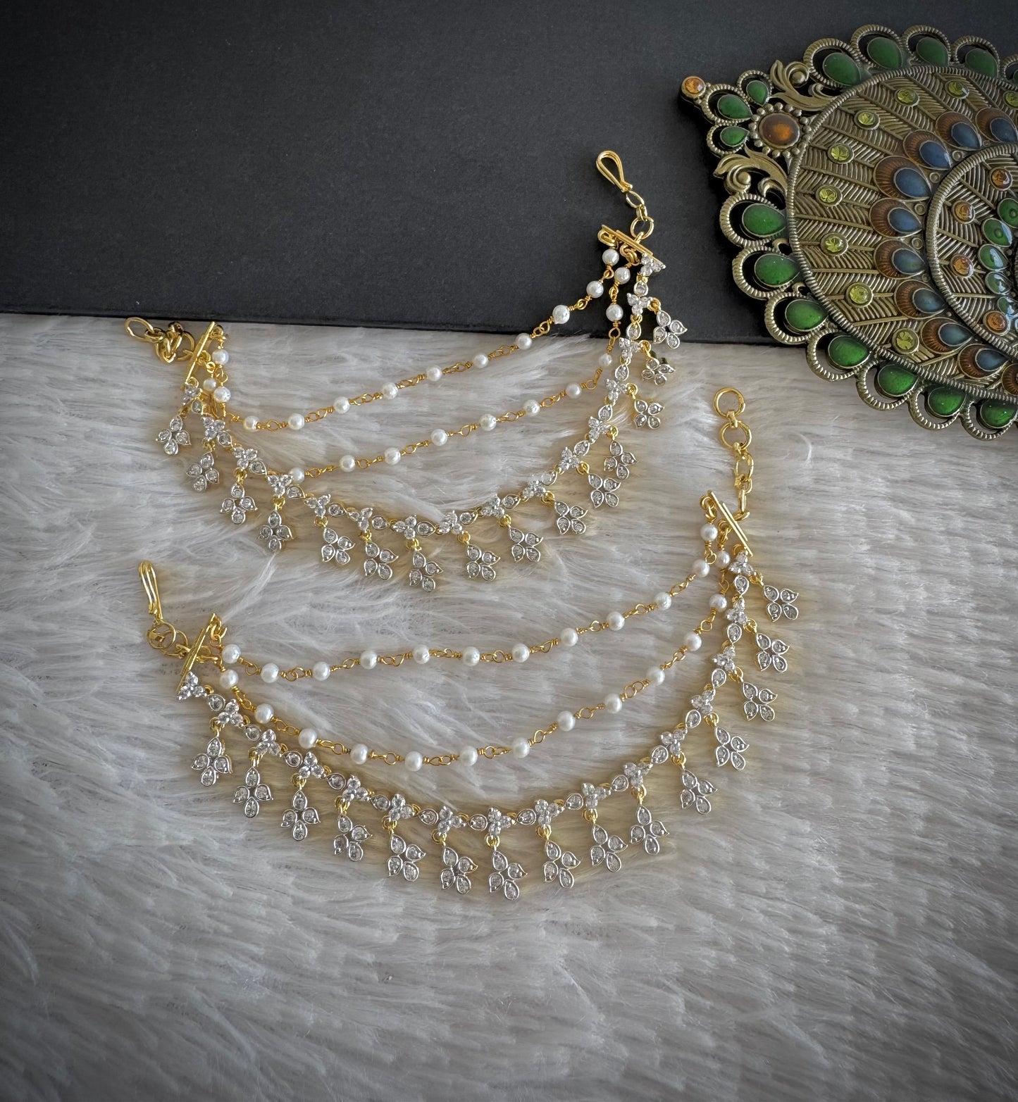 Two tone cz white stone multi layered ear side chain dj-52053