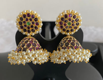 Gold tone precious kemp-green pearl jhumkka dj-50998