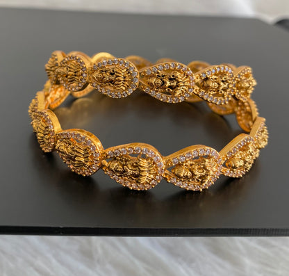 Antique gold tone cz white stone lakshmi bangles (2.10) dj-55173