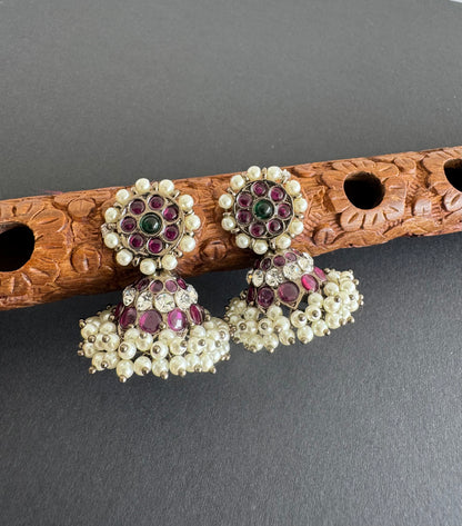 Black finish precious kemp AD green pearl jhumkka dj-51446