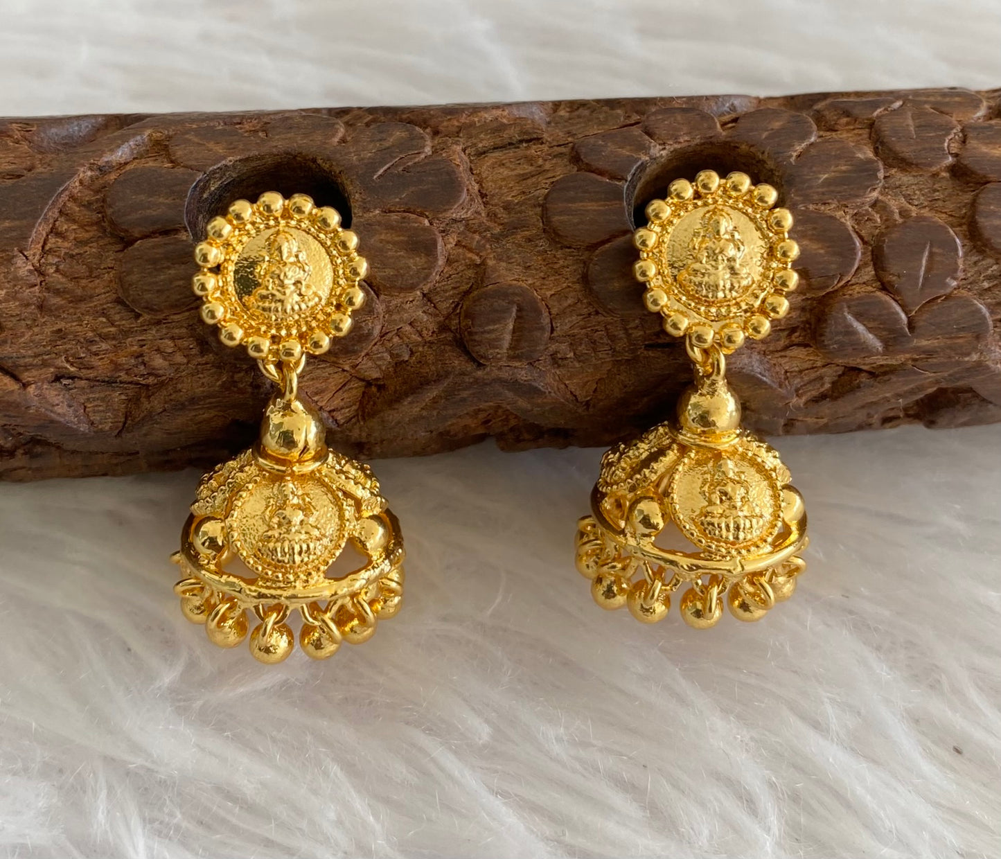 Gold tone lakshmi coin jhumkka dj-53154