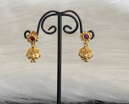 Gold tone pink stone flower small jhumkka dj-54648