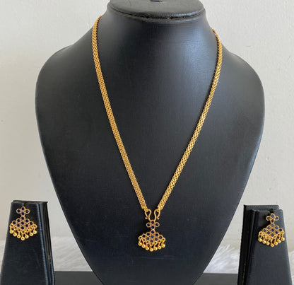 Gold tone 18 inches chain with blue stone pathakkam pendant set dj-54911