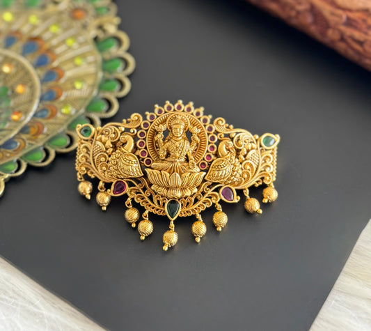 Antique gold tone kemp-green lakshmi peacock hair clip dj-51347