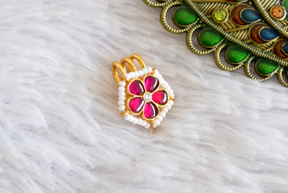 Gold tone pink-white kundan jadau flower hair jewel dj-52503