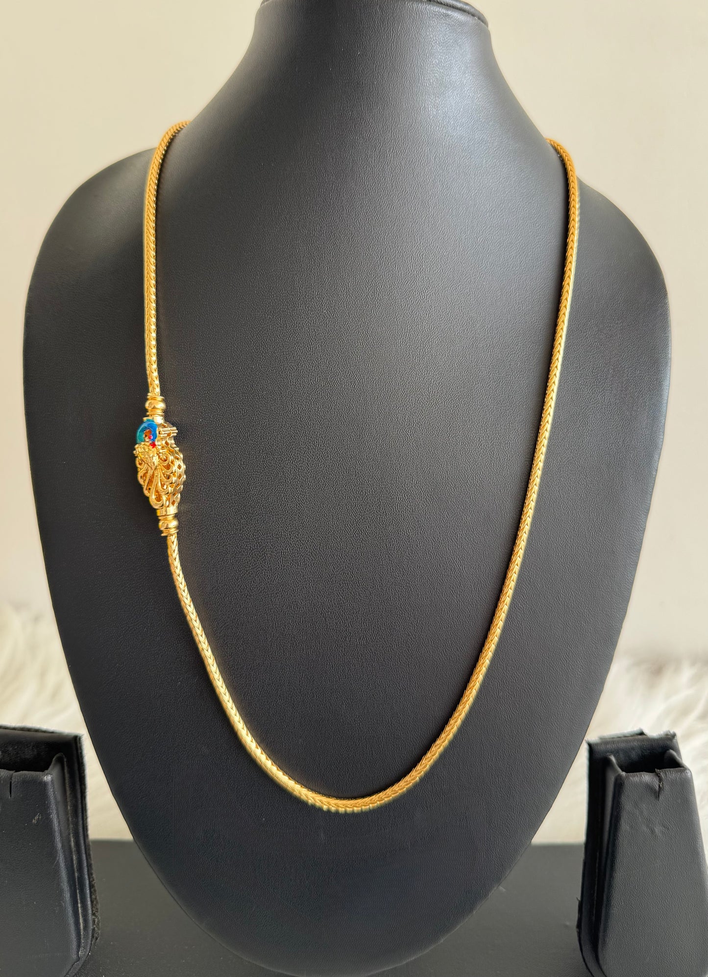 Gold tone 22 inches blue-green meenakari reversible peacock mugappu chain dj-51266