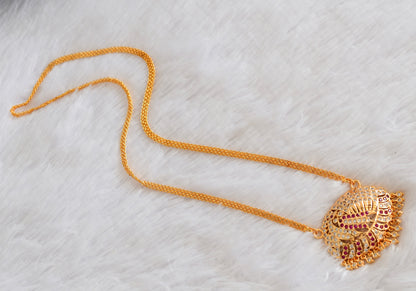 Gold tone AD pink-white peacock pendant with chain dj-53318