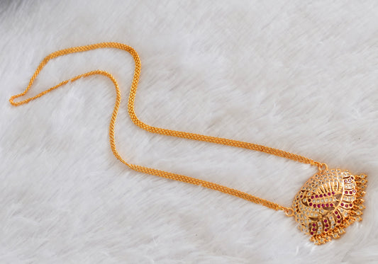 Gold tone AD pink-white peacock pendant with chain dj-53318